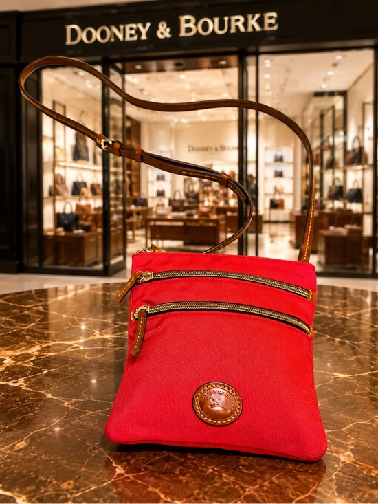 Dooney & Bourke Handbags - Dooney & Bourke Red Crossbody Double-Zip Pouch with Leather Trim